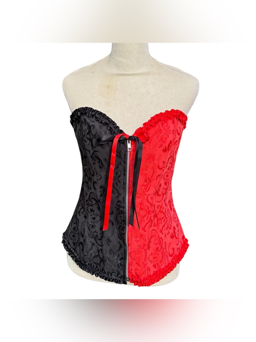 Dc Comics Harley Quinn Split Black Red Cosplay Costume Ruffle Goth Corset Top